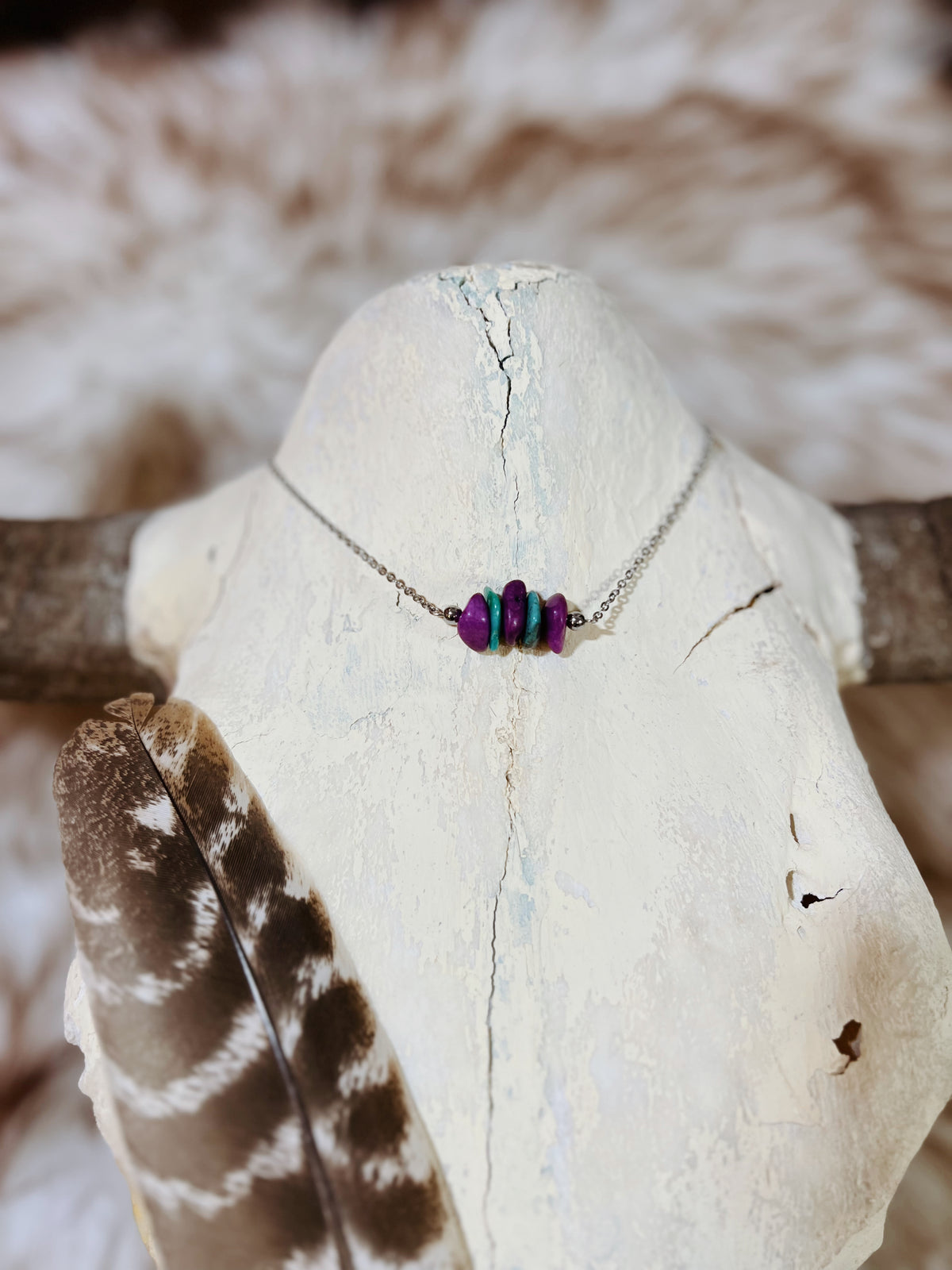 Turquoise + Purple Bar Necklace