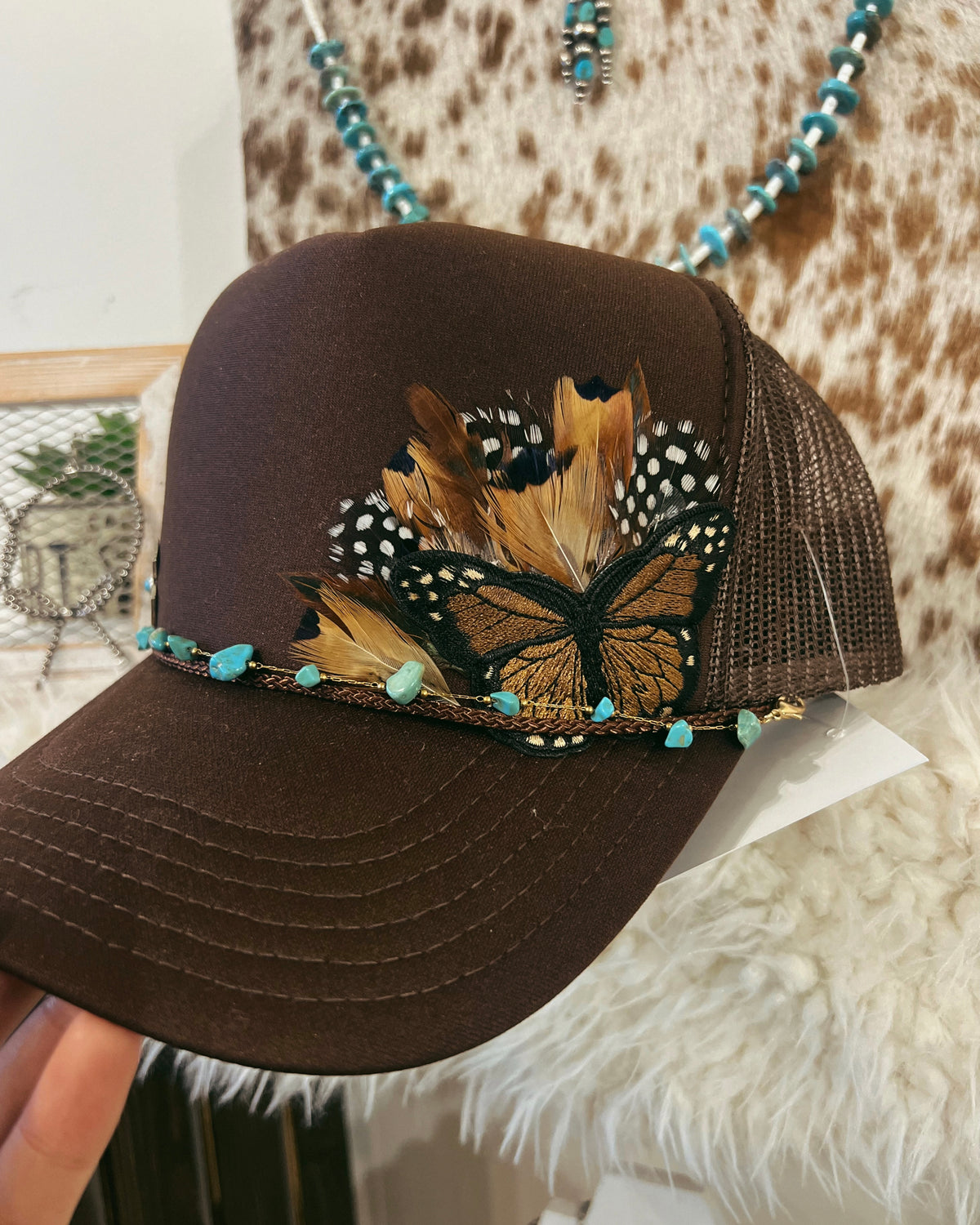 Feather Trucker Hat (side design)