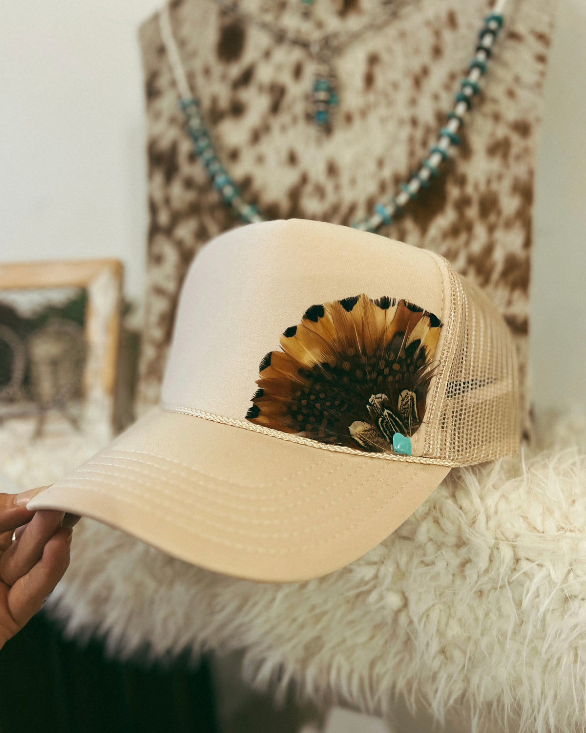 Feather Trucker Hat (side design)