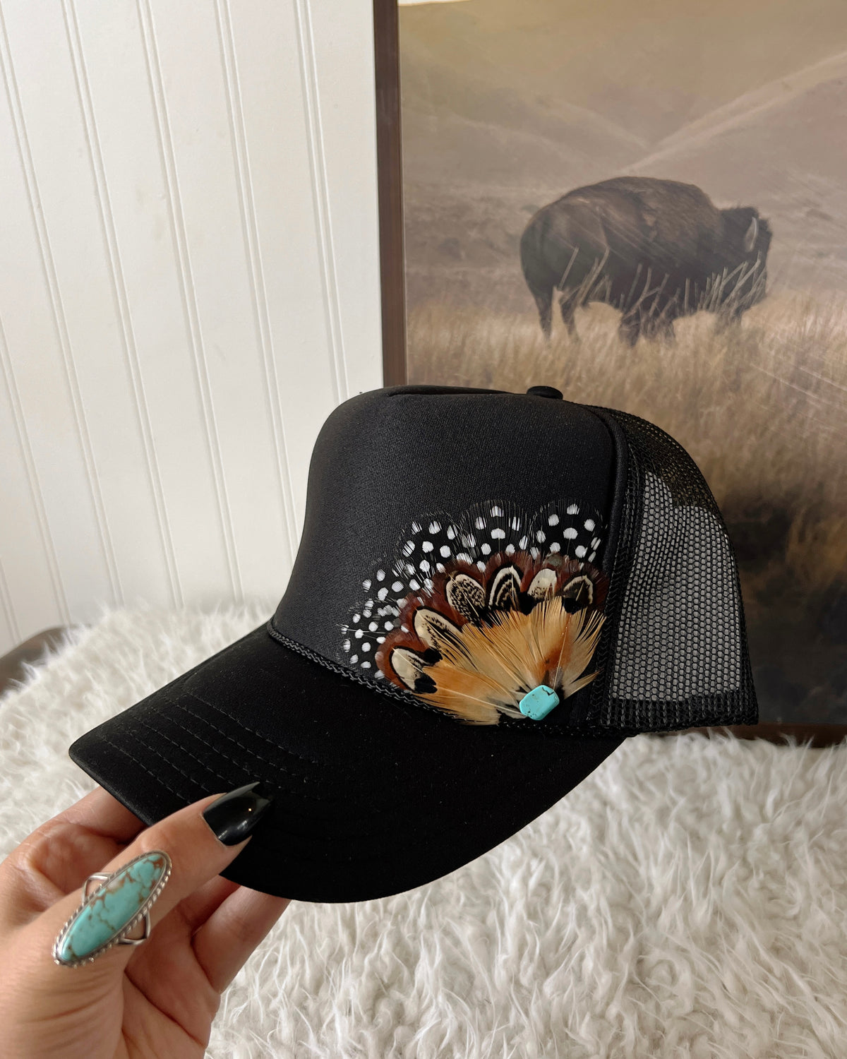Feather Trucker Hat (side design)