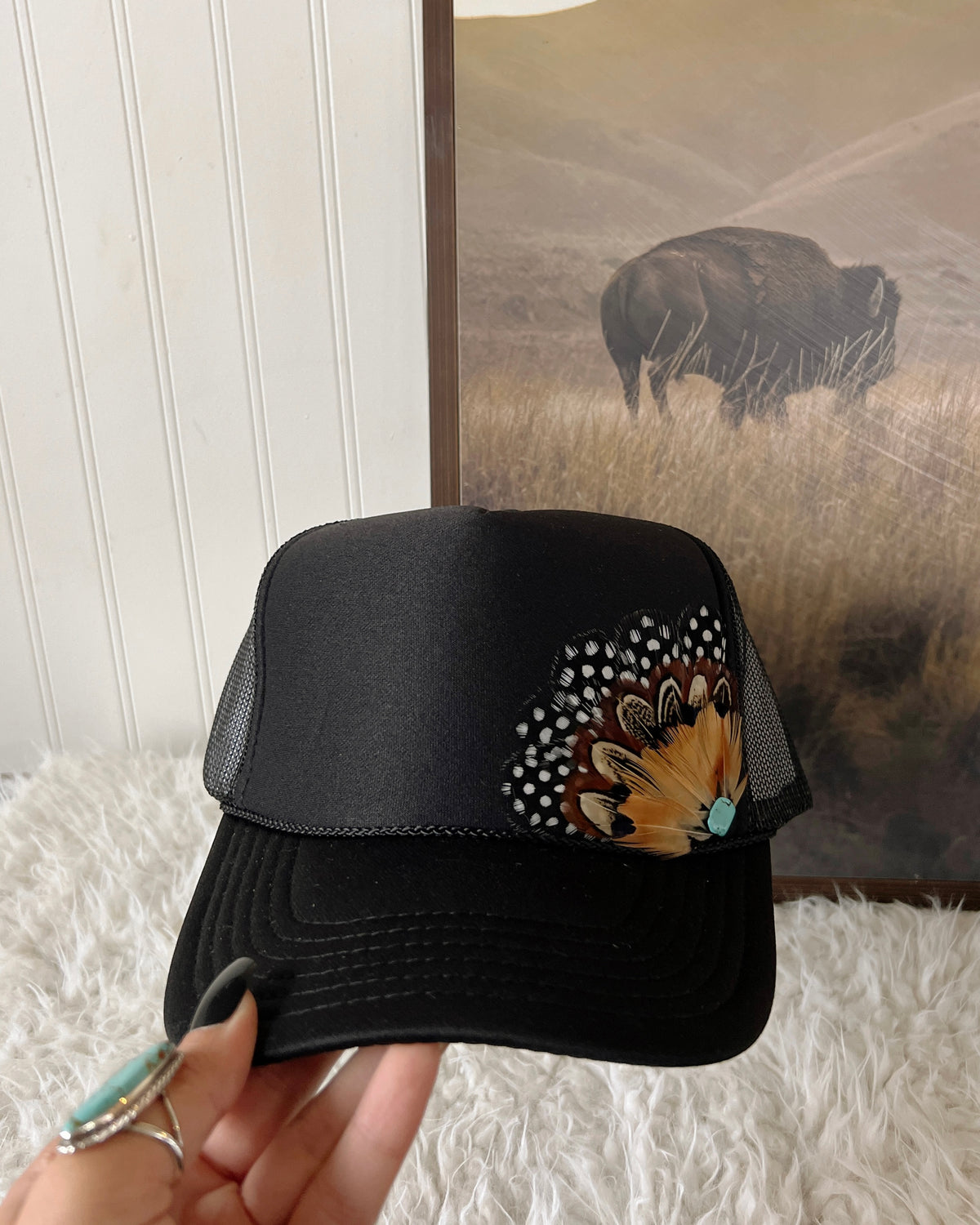 Feather Trucker Hat (side design)