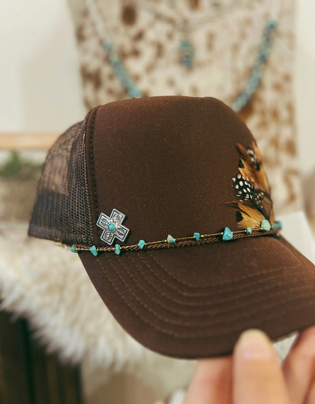 Feather Trucker Hat (side design)