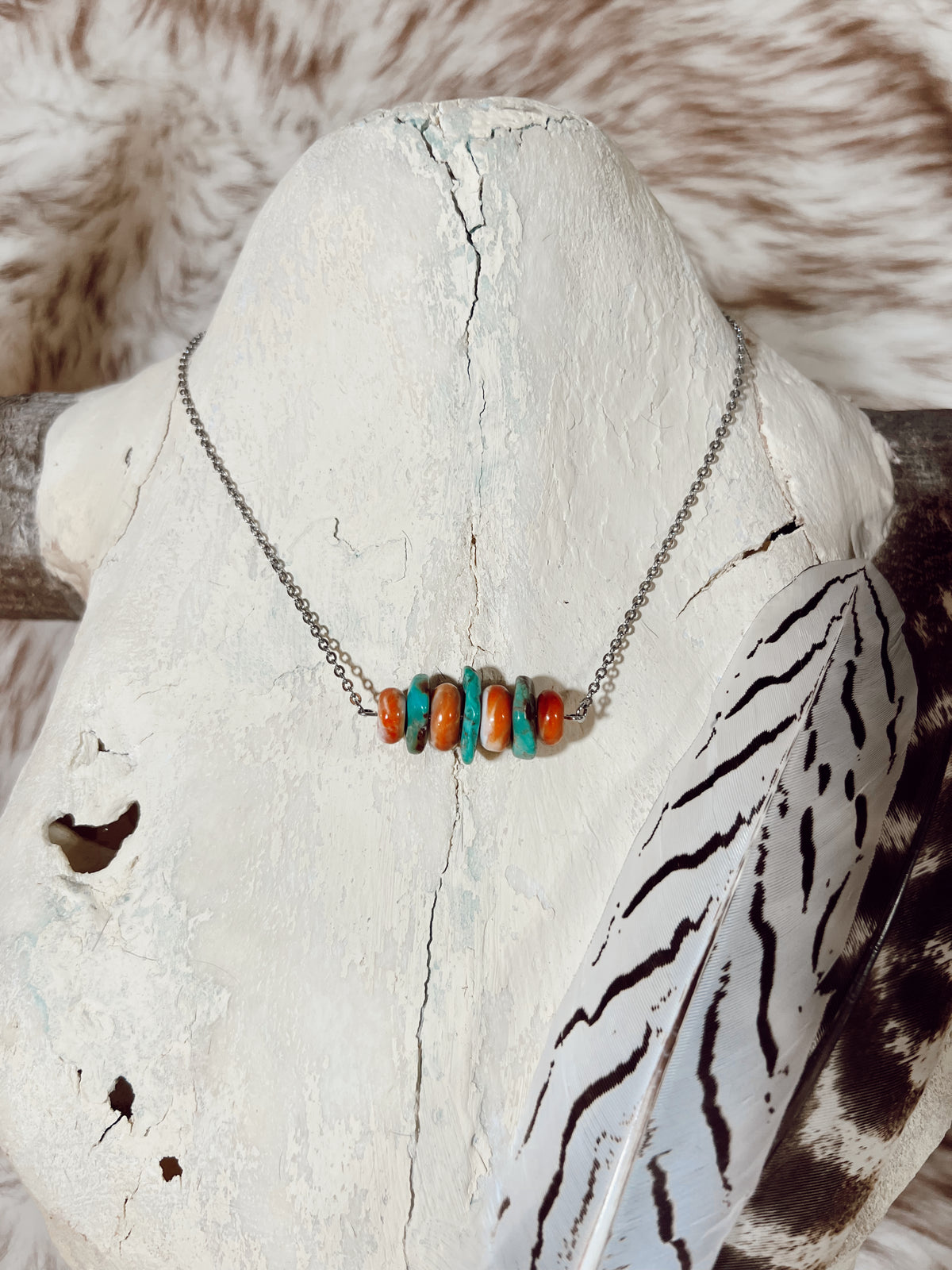 Turquoise + Spiny Bar Necklace