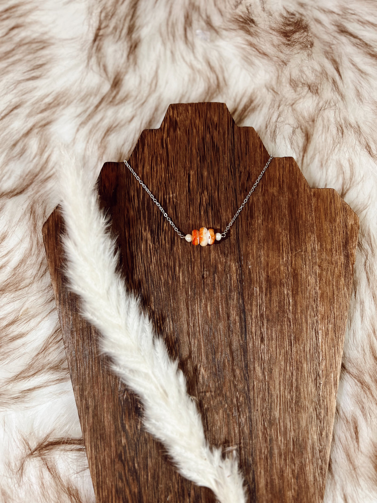 Orange Spiny + Pearl Necklace