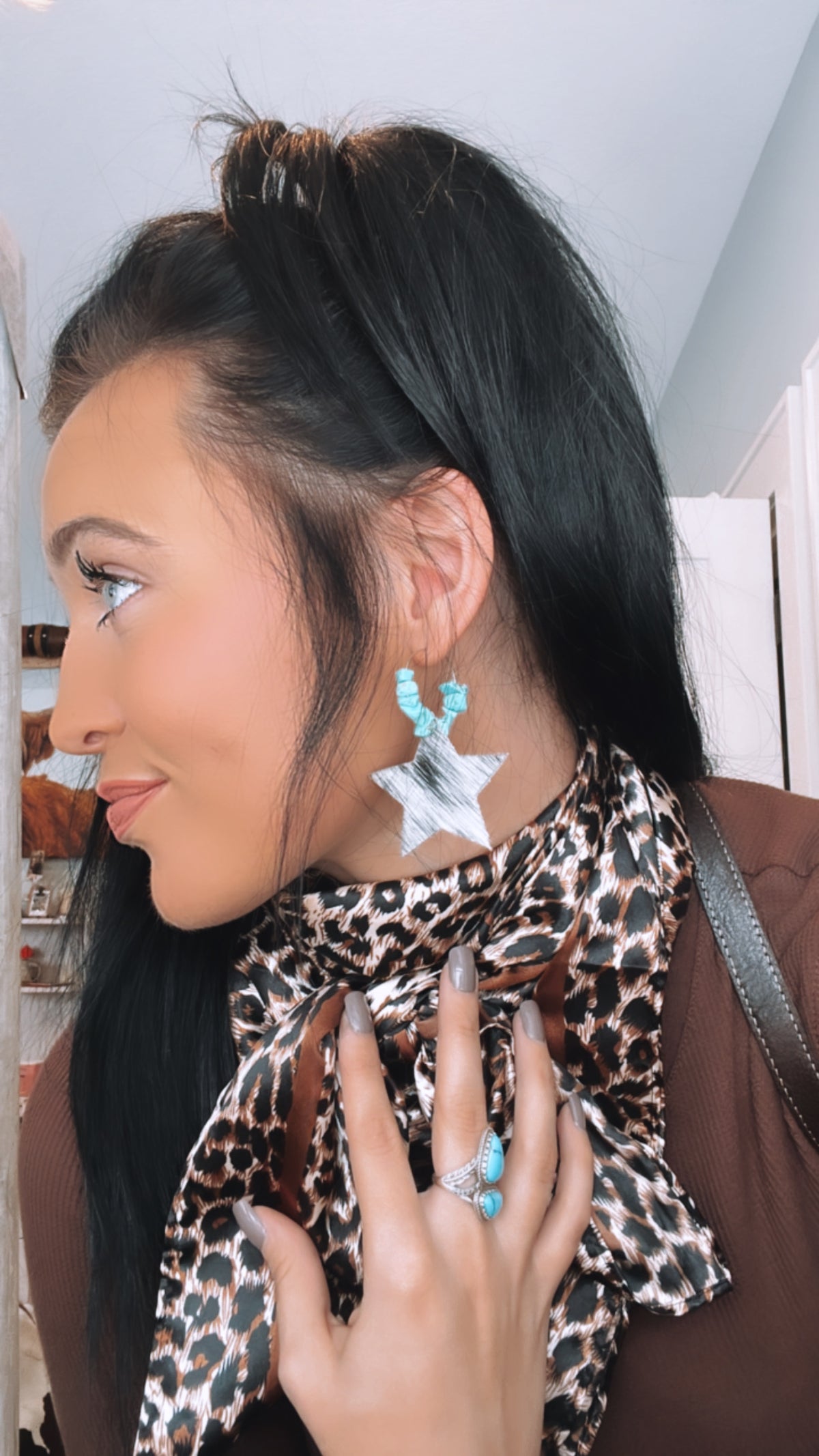 Turquoise Punchy Cowhide Stars